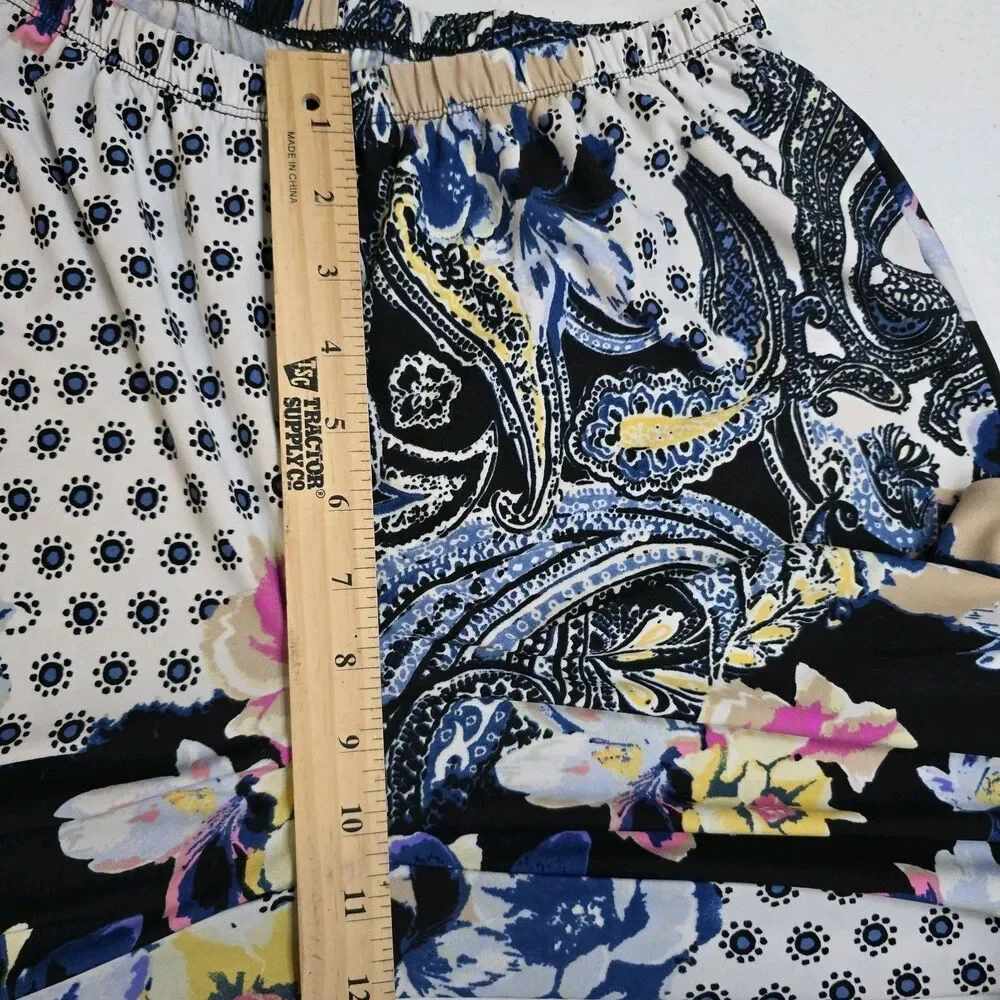Womens Floral Pants Pull On Wide Leg Stretch Blue Paisley Print *no tags see pic